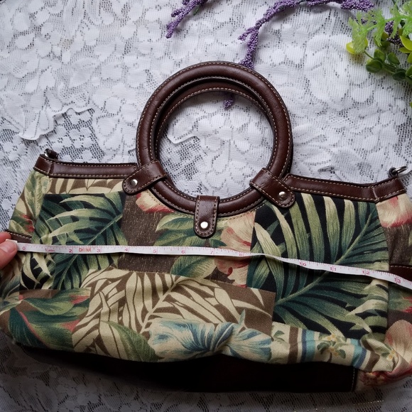 Purse Tropical Florals Removable Strap Brown Green - Picture 6 of 8